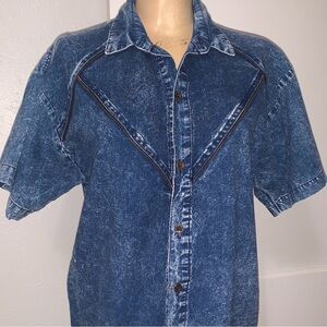Vintage Womens Shirt Giorgio Lightweight Acid Washed Denim look Medium 80s 90s